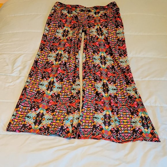 New Directions silky colorful goucho wide leg palazzo pants w/pockets sz: S - Picture 2 of 5